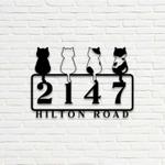personalized 4 cute cats address sign cats house number plaque custom metal sign 0