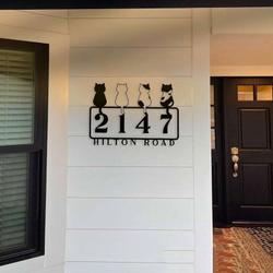 personalized 4 cute cats address sign cats house number plaque custom metal sign 1