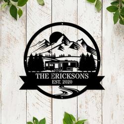 personalized 5th wheel camper with mountain scenery camper decor custom metal sign 1