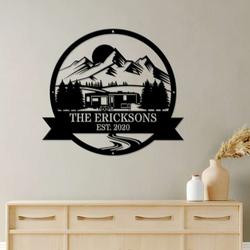 personalized 5th wheel camper with mountain scenery camper decor custom metal sign 2
