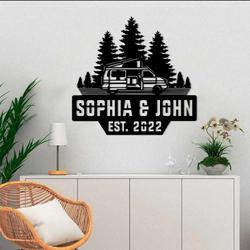 personalized adventure travel bus mountain scene camping custom metal sign 1