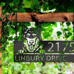 personalized alaskan malamute dog cute puppy address sign house number plaque custom metal sign 1