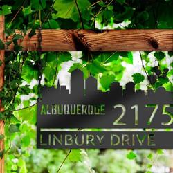 personalized albuquerque city skyline metal address sign house number plaque realtor closing gift custom metal sign 2