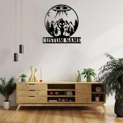 personalized alien ufo under the moon peace sign mountain area 51 custom metal sign 1
