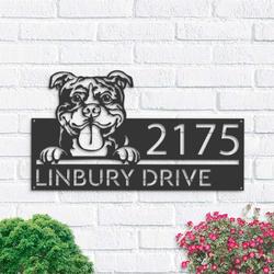 personalized american bully dog cute puppy address sign house number plaque custom metal sign 1