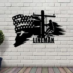 personalized american flag lineman metal wall art electrician custom metal sign 3