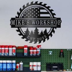 personalized american flag workshop sign garage sign man cave decor dad workshop gift custom metal signs 3