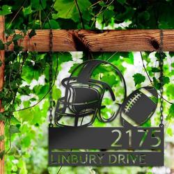 personalized american football helmet sport address sign house number plaque custom metal sign 1