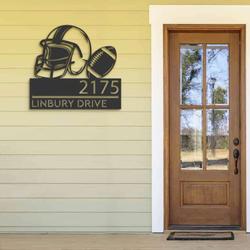 personalized american football helmet sport address sign house number plaque custom metal sign 2