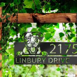 personalized american pitbull dog cute puppy address sign house number plaque custom metal sign 2