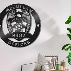 personalized american police officer sign police badge independence day veteran day patriotic decor custom metal sign 2