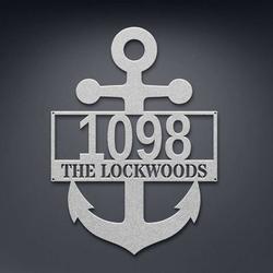 personalized anchor address sign beach house decor nautical coastal seaside beach ocean wave naval marine boat house number plaque custom metal sign 1