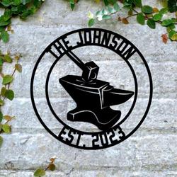 personalized anvil hammer blacksmith custom metal sign 1