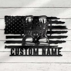 Personalized Army Soldier Boots bat Sign Independence Day Veteran Day Patriotic Decor Custom Metal Sign