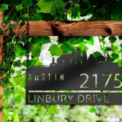 personalized austin city skyline metal address sign house number plaque realtor closing gift custom metal sign 2