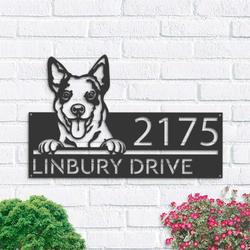 personalized australian cattle dog cute puppy address sign house number plaque custom metal sign 1