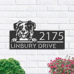 personalized australian shepherd dog cute puppy address sign house number plaque custom metal sign 1