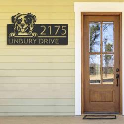 personalized australian shepherd dog cute puppy address sign house number plaque custom metal sign 2