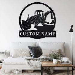 personalized backhoe truck metal name sign home decor gift for truck drivers 1