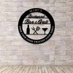 personalized backyard bar and grill metal sign bbq outdoor decor gift for dad 2