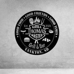 personalized backyard bar and grill sign grill master metal sign bbq sign kitchen decor 1
