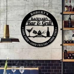 personalized backyard bar and grill sign kitchen bbq outdoor sign home bar pub sign tiki bar decor 1