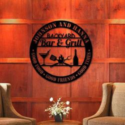 personalized backyard bar and grill sign kitchen bbq outdoor sign home bar pub sign tiki bar decor 3