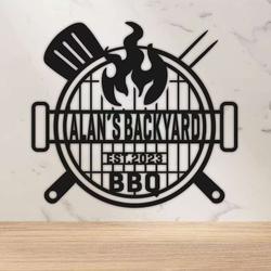 personalized backyard bbq sign grilling gifts barbecue lover sign home kitchen backyard decor 1