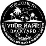 personalized backyard sign outdoor decor metal sign for backyard patio garden flamingo palm trees sign housewarming gifts 0