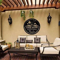 personalized backyard sign outdoor decor metal sign for backyard patio garden flamingo palm trees sign housewarming gifts 1