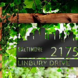 personalized baltimore city skyline metal address sign house number plaque realtor closing gift custom metal sign 2