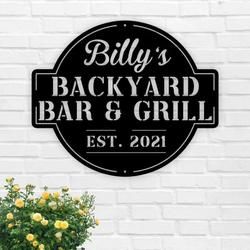Personalized Bar And Grill Sign BBQ Sign Backyard Decor Outdoor Kitchen Metal Wall Art Home Decoration