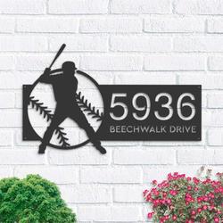 Personalized Baseball Player Sport  Address Sign House Number Plaque Custom Metal Wall Art