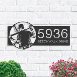 Personalized Baseball Player Sport  Address Sign House Number Plaque Custom Metal Wall Art