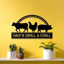 personalized bbq and grill sign cow chicken pig wall decor barbecue sign home outdoor patio decor 3