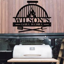 personalized bbq girll n chill sign custom metal name sign backyard signs decor 1