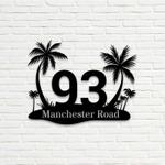 personalized beach house address sign palm tree hello summer house number plaque custom metal sign 0