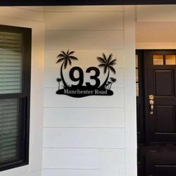 personalized beach house address sign palm tree hello summer house number plaque custom metal sign 1