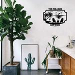 personalized beach house metal sign outdoor sunset beach monogram palm tree beach scene wall art 0