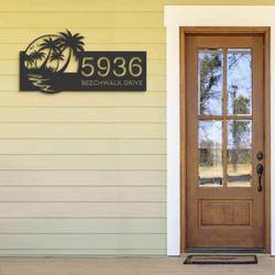 personalized beach scene summer palm tree address sign house number plaque custom metal sign 2