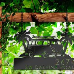 personalized beach van summer palm tree camping address sign house number plaque custom metal sign 1