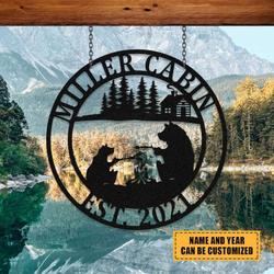 personalized bear campfire sign bear hunting camping custom metal sign outdoor enthusiast dad gifts 1
