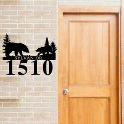 personalized bear couple camping forest address sign house number plaque custom metal sign 1