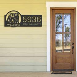 personalized bear forest scene wild life animal welcome address sign house number plaque custom metal sign 3