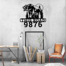 personalized bear forest sunset address sign house number plaque custom metal sign 1