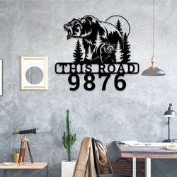 personalized bear forest sunset address sign house number plaque custom metal sign 2