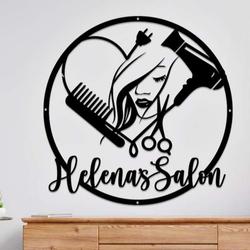 personalized beauty salon hair stylist business sign with woman face custom metal sign 1