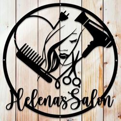 personalized beauty salon hair stylist business sign with woman face custom metal sign 3