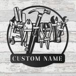 personalized belt with tools sign garage sign workshop custom metal signs dad gifts housewarming gifts 0