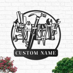 personalized belt with tools sign garage sign workshop custom metal signs dad gifts housewarming gifts 6